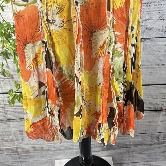Coldwater Creek Skirt Petite Large Yellow Orange Floral Sheer Midi A Line Boho - Picture 8 of 16